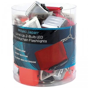 Mitaki-Japan 24pc 2-Bulb LED Wind-Up Mini Keychain Flashlights in Countertop Display