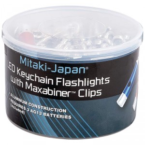 Mitaki-Japan 24pc LED Keychain Flashlights with Maxabiner Clips in Countertop Display