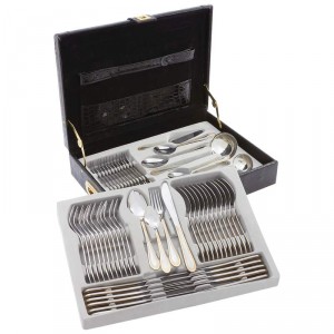 Sterlingcraft High-Quality, Heavy-Gauge Stainless Steel 72pc Flatware and Hostess Set with Gold Trim