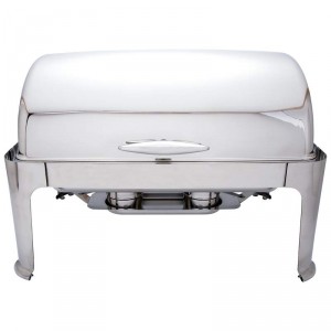 Maxam Heavy-Duty Stainless Steel Rectangular Chafing Dish with Roll Top for Professional Use