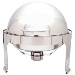 Maxam Heavy-Duty Stainless Steel Round Chafing Dish with Roll Top for Professional Use