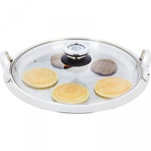 Chefs Secret by Maxam Large 12-Element High-Quality Stainless Steel Round Griddle with See-Thru Glass Cover