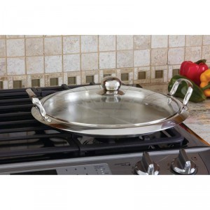 Chefs Secret by Maxam 12-Element High-Quality Stainless Steel Round Griddle with See-Thru Glass Cover