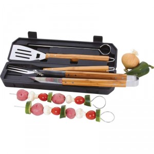 Chefmaster 8pc Stainless Steel Barbeque Tool Set with Bamboo Handles