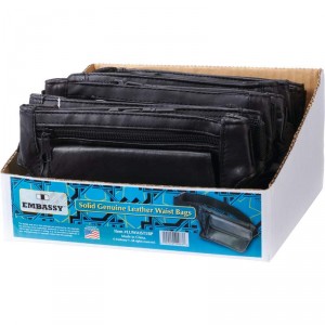 Embassy 12pc Solid Genuine Leather Waist Bags in Countertop Display