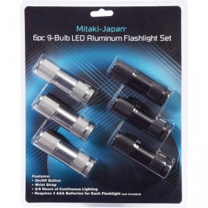 Mitaki-Japan 6pc 9-Bulb LED Aluminum Flashlight Set