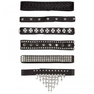 Diamond Plate 6pc Genuine Leather Choker Set