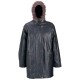 Giovanni Navarre Ladies Hand-Sewn Pebble Grain Genuine Leather Coat with Faux Fur Hood