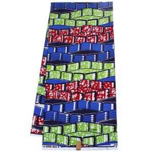 SH768 Blue and Red Brick Pattern Hollandais Vlisco Wax Material